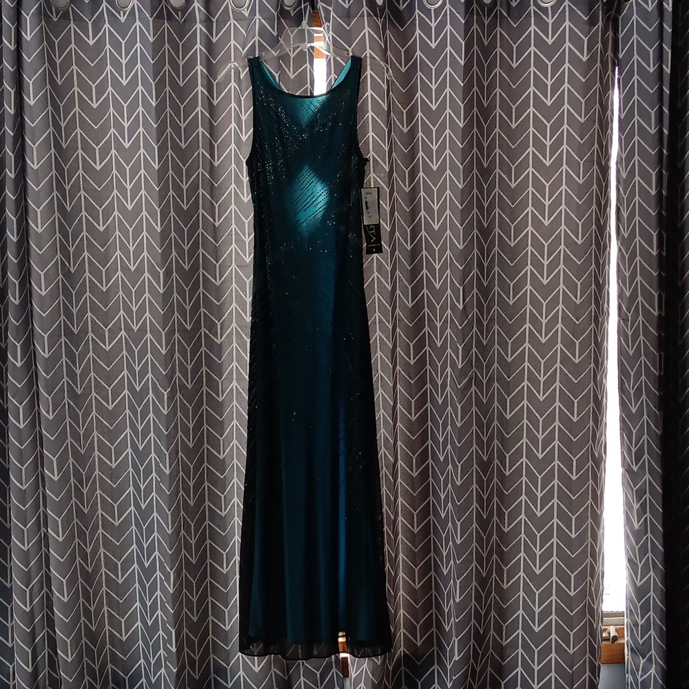 Teal full length prom dress
